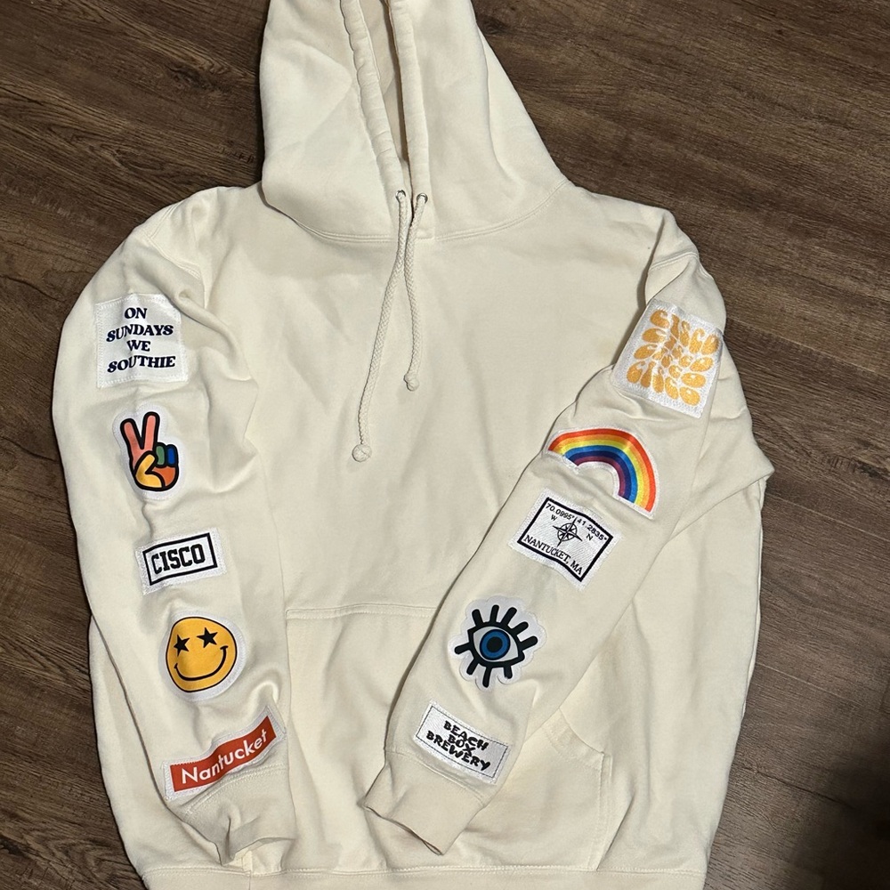 NANTUCKET OR NOWHERE Cream Hoodie with Graphic Patches - Picture 2 of 5